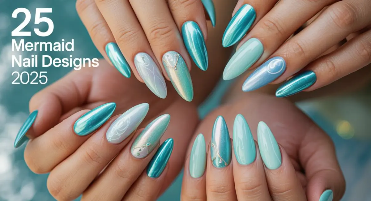 Mermaid nail design ideas for summer 2025 with ocean-inspired colors