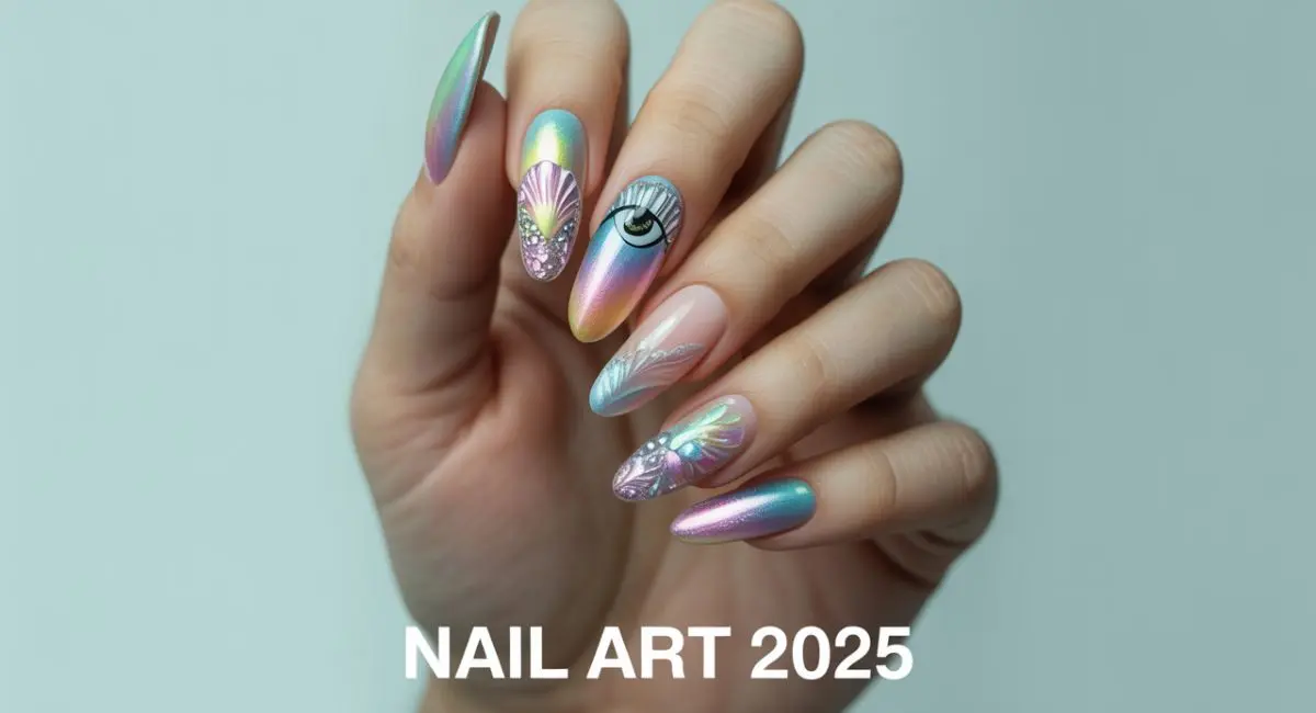 Realistic close-up of mermaid nail designs for 2025
