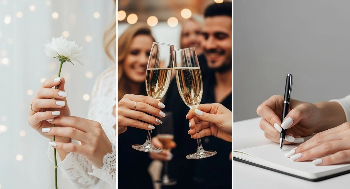 Elegant white chrome nails styled for weddings, parties, and daily wear, offering versatile nail art design ideas for every occasion.